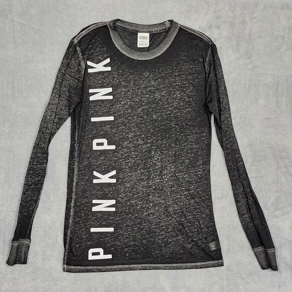 Pink Victoria Secrets Burnout Tee Shirt Long Sleeve Dark Gray Black XS - Picture 1 of 7